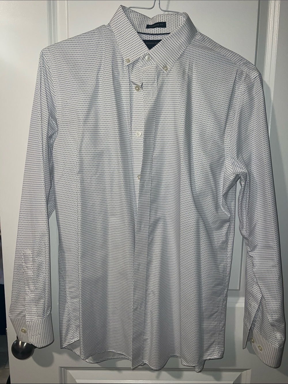 Banana Republic White Dress Shirt with Navy Micro Dot Pattern
